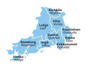 Länsi-Uudenmaan hyvinvointialueen kartta