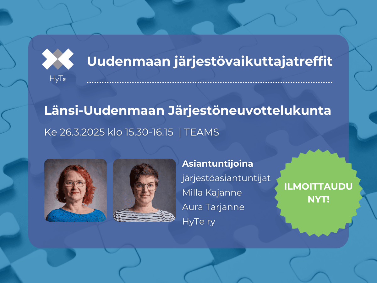 Uudenmaan järjestövaikuttajatreffit: Länsi-Uudenmaan Järjestöneuvottelukunta 26.3.2025