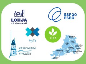 HyTe ry:n, VESA-toiminnan, ESpoon, Lohjan ja Kirkkonummen logot vihreissä kehyksissä