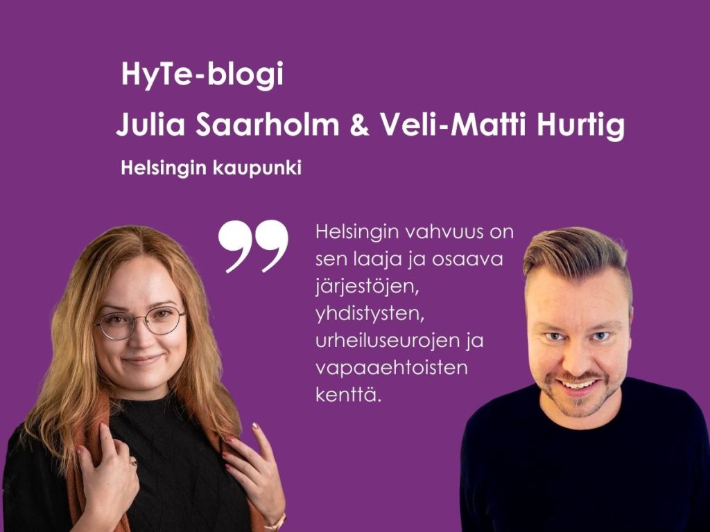 Järjestöt Helsingin kaupungin kumppaneina (kuvassa blogin kirjoittajat Julia Saarholm ja Veli-Matti Hurtig)