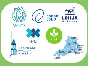 Vihdin, Espoon, Lohjan, Kirkkonummen sekä HyTe ry:n ja VESAn logot sekä LUVN-karttalogo